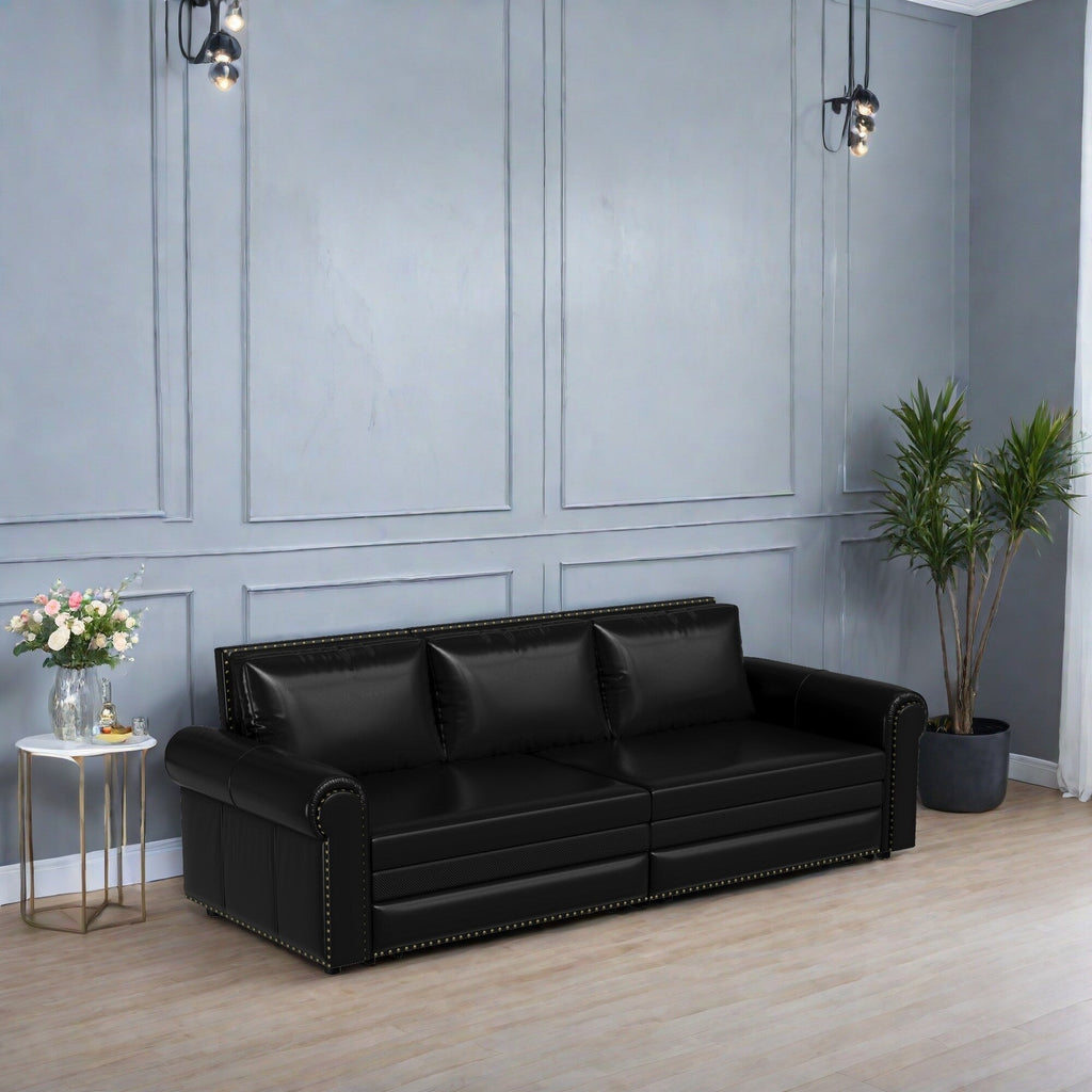 Canapé-lit 3 places en similicuir avec méridienne, style rétro avec garniture à rivets, 93,70 $