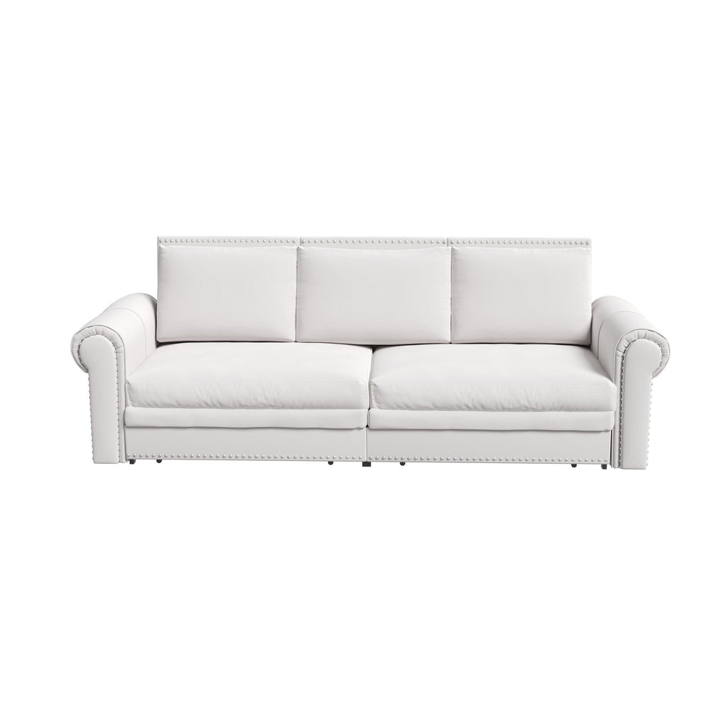 Canapé-lit 3 places en velours 93,7 pouces 3 en 1 avec accoudoirs roulés et garniture cloutée