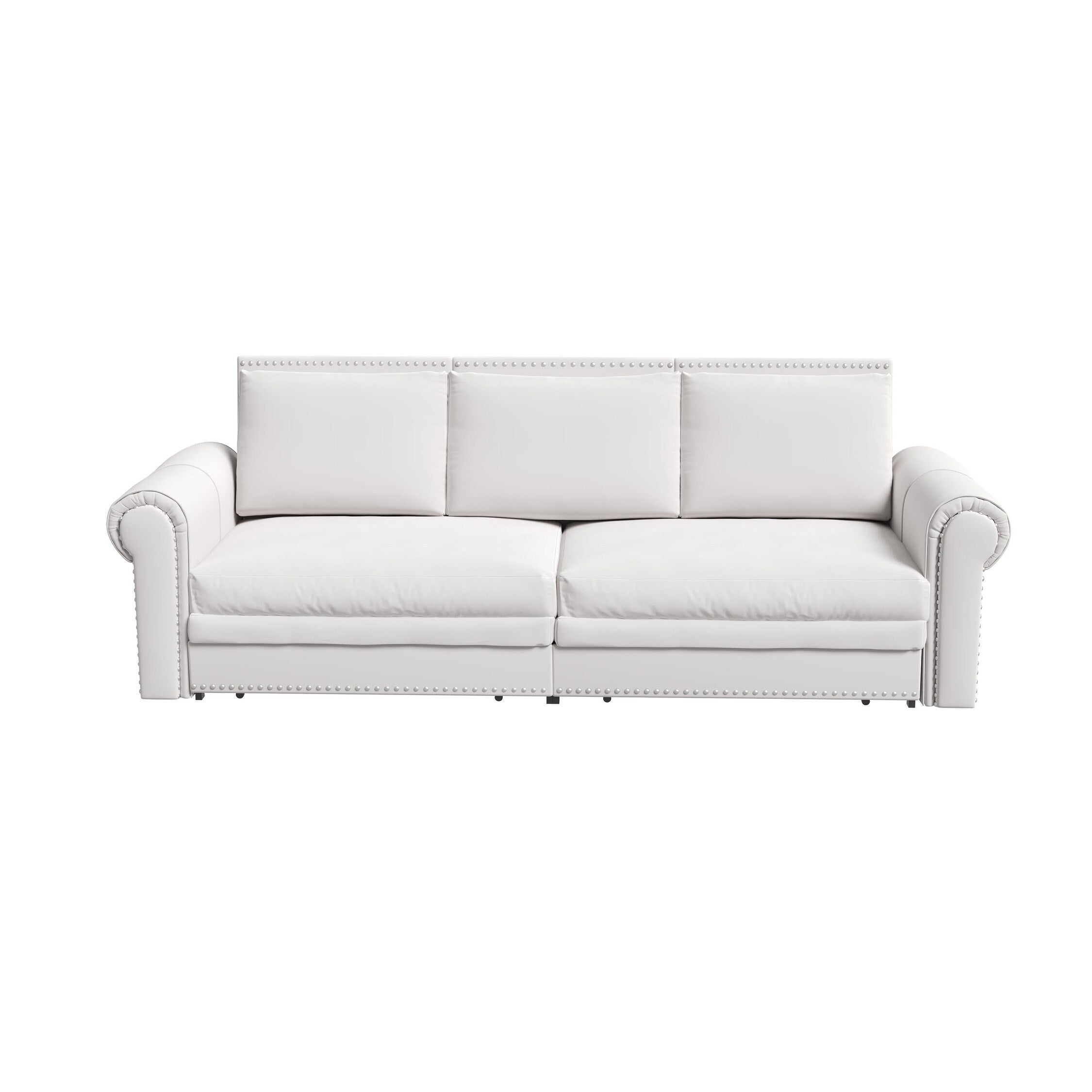 Canapé-lit 3 places en velours 93,7 pouces 3 en 1 avec accoudoirs roulés et garniture cloutée