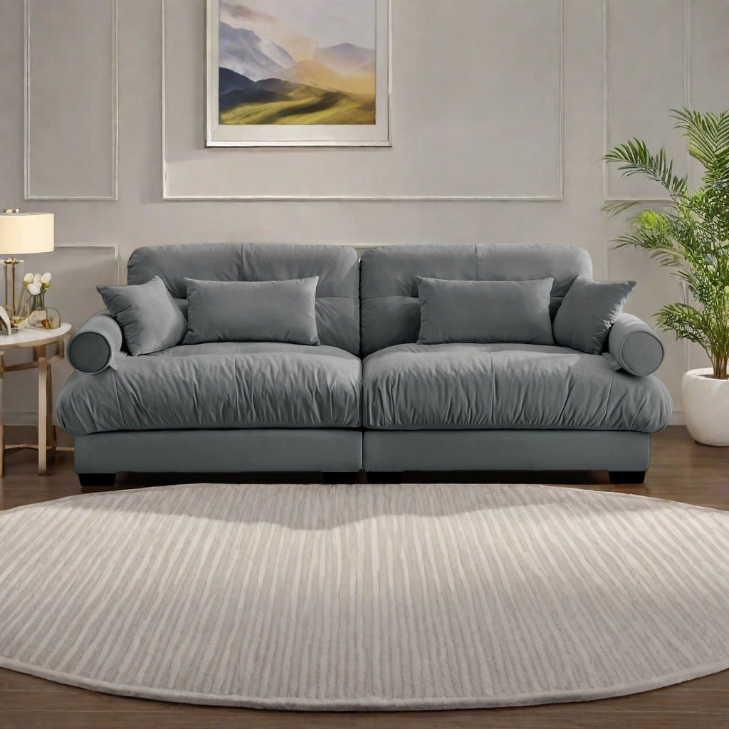 Canapé 3 places en velours 93,7 avec accoudoirs traversins et coussins en éponge haute résilience