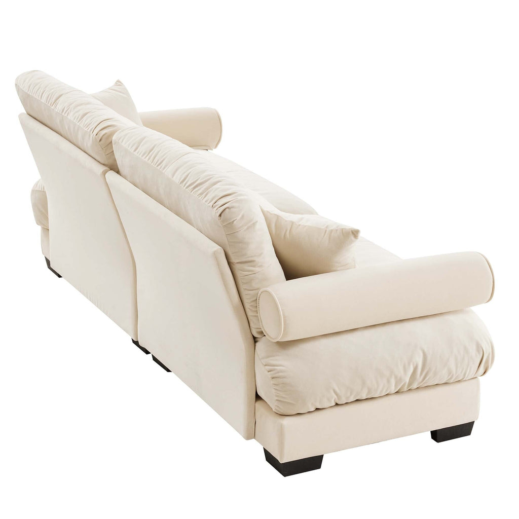 Canapé 3 places en velours 93,7 avec accoudoirs traversins et coussins en éponge haute résilience