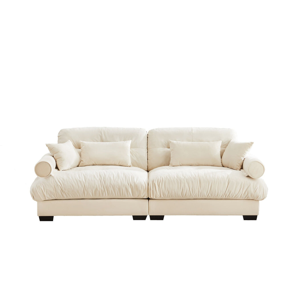 Canapé 3 places en velours 93,7 avec accoudoirs traversins et coussins en éponge haute résilience