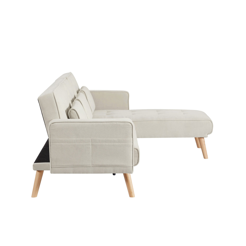 Canapé convertible 3 places en lin de 94,5 pouces avec méridienne, orienté à droite, coussins en mousse et sac de rangement