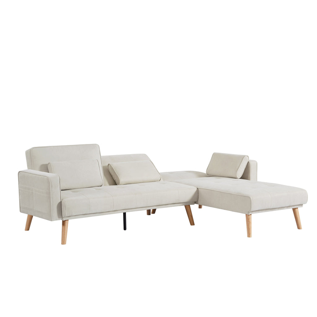 Canapé sectionnel convertible en lin de 94,5 po avec méridienne, design orienté à droite, coussins en mousse et sac de rangement