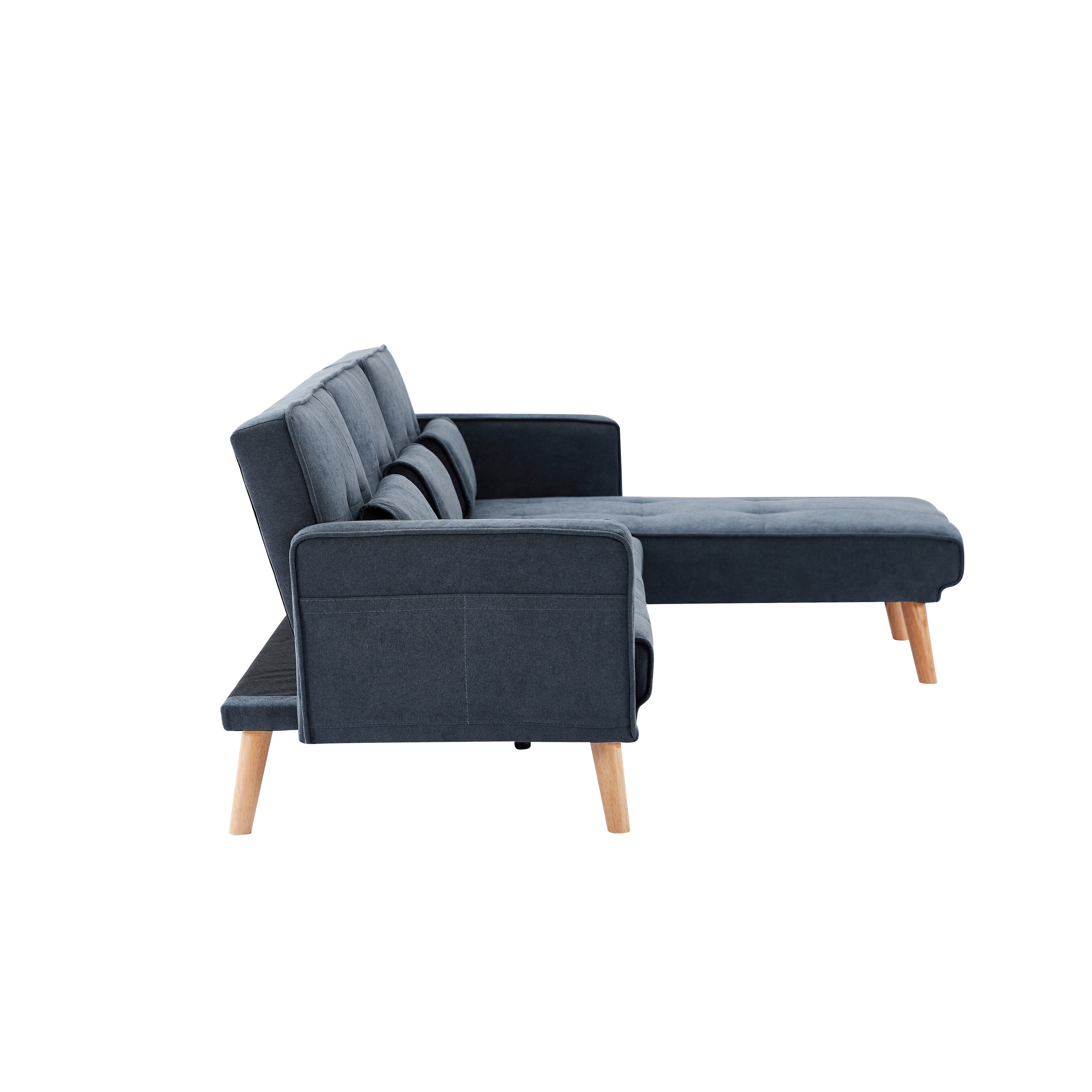 Canapé sectionnel convertible en lin de 94,5 po avec méridienne droite, rangement et coussins en mousse