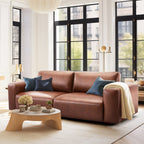 Canapé 3 places surdimensionné 95 cm - Assises extra profondes et accoudoirs larges, canapé en cuir synthétique garni de duvet pour salon et appartement