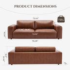 Canapé 3 places surdimensionné 95 cm - Assises extra profondes et accoudoirs larges, canapé en cuir synthétique garni de duvet pour salon et appartement