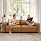 Canapé 3 places surdimensionné 95 cm - Assises extra profondes et accoudoirs larges, canapé en cuir synthétique garni de duvet pour salon et appartement