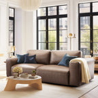 Canapé 3 places surdimensionné 95 cm - Assises extra profondes et accoudoirs larges, canapé en cuir synthétique garni de duvet pour salon et appartement