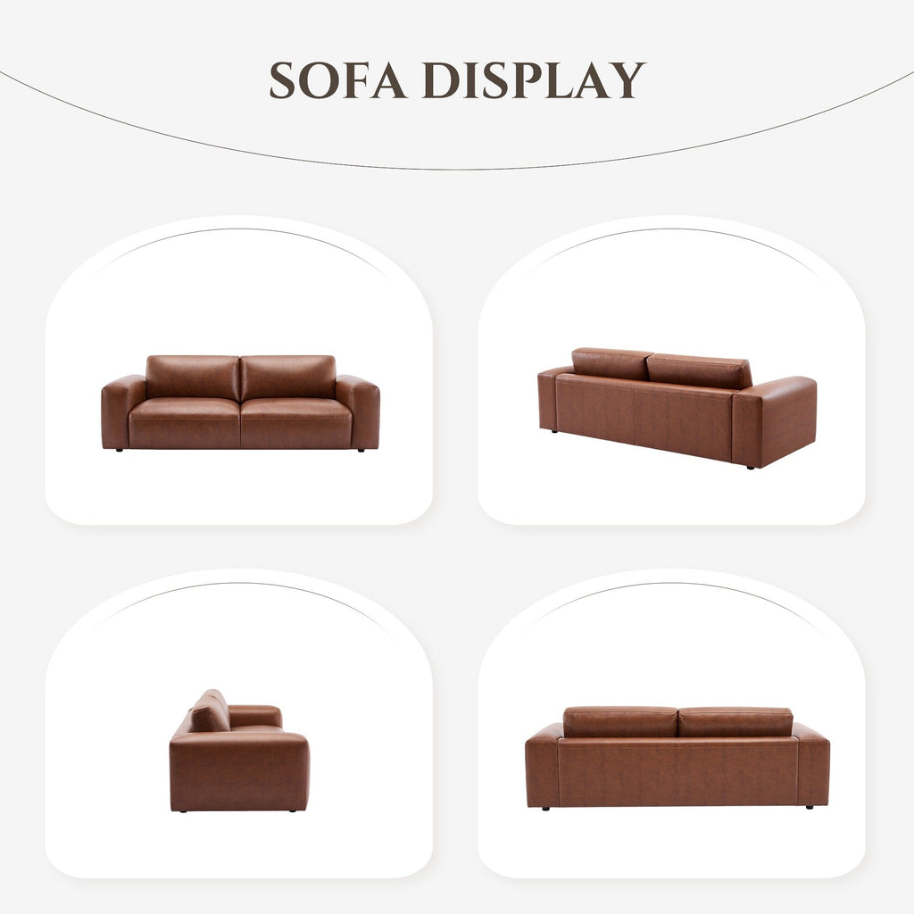 Canapé 3 places surdimensionné 95 cm - Assises extra profondes et accoudoirs larges, canapé en cuir synthétique garni de duvet pour salon et appartement