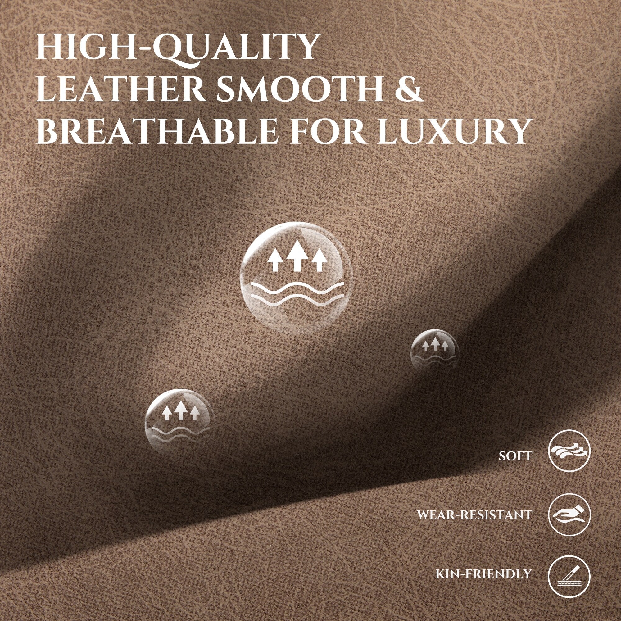 Canapé 3 places surdimensionné 95 cm - Assises extra profondes et accoudoirs larges, canapé en cuir synthétique garni de duvet pour salon et appartement