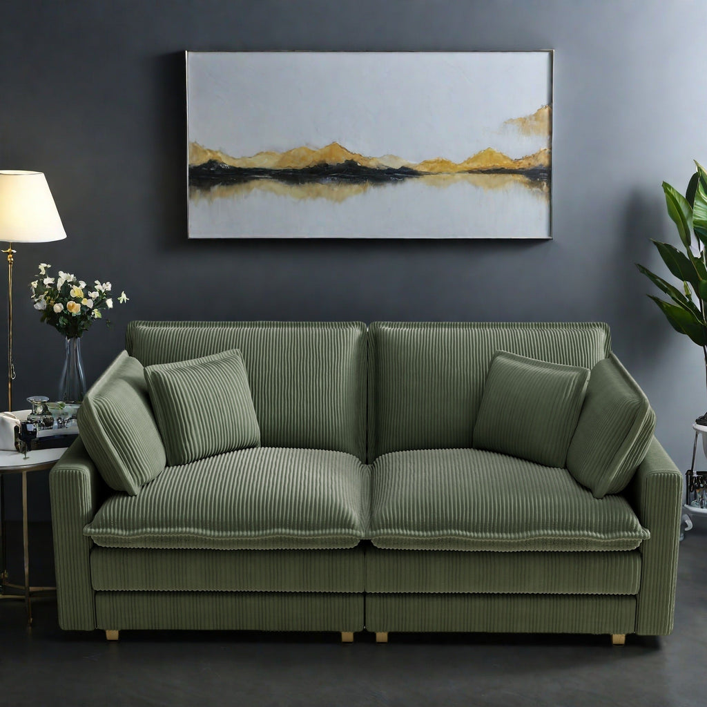 Canapé 3 places classique moderne en velours côtelé 96 - Assise profonde, avec 4 coussins pour le salon