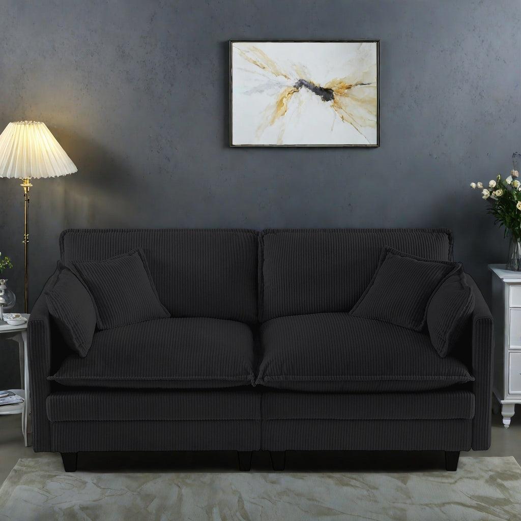 Canapé 3 places classique moderne en velours côtelé 96 - Assise profonde, avec 4 coussins pour le salon