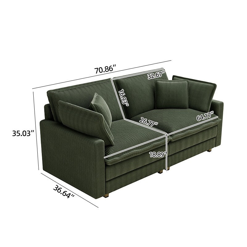 Canapé 3 places classique moderne en velours côtelé 96 - Assise profonde, avec 4 coussins pour le salon