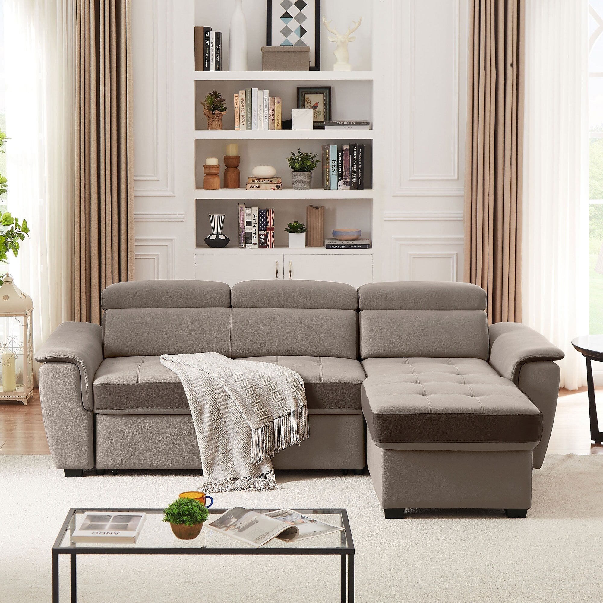 Canapé-lit large 96 pouces, réversible, avec lit gigogne