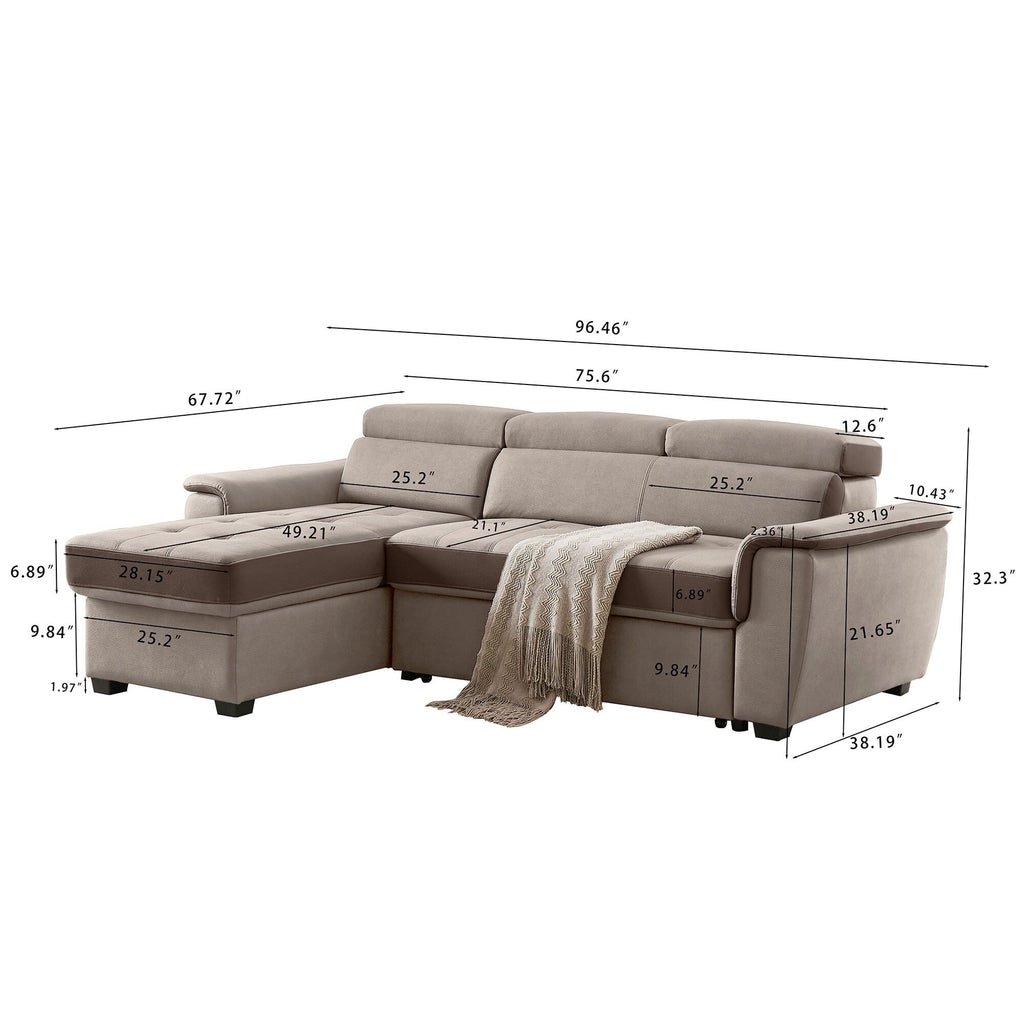 Canapé-lit large 96 pouces, réversible, avec lit gigogne