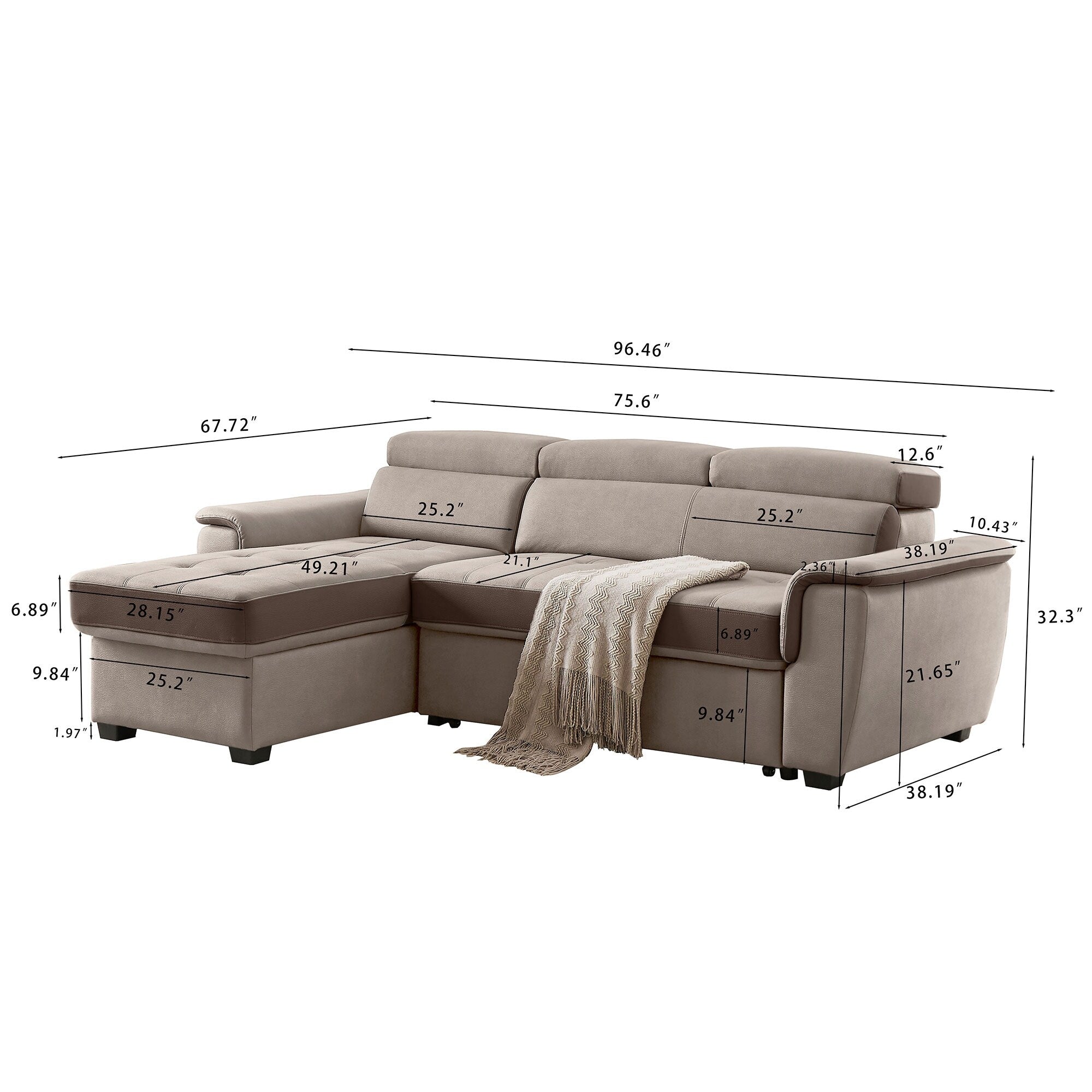 Canapé-lit large 96 pouces, réversible, avec lit gigogne