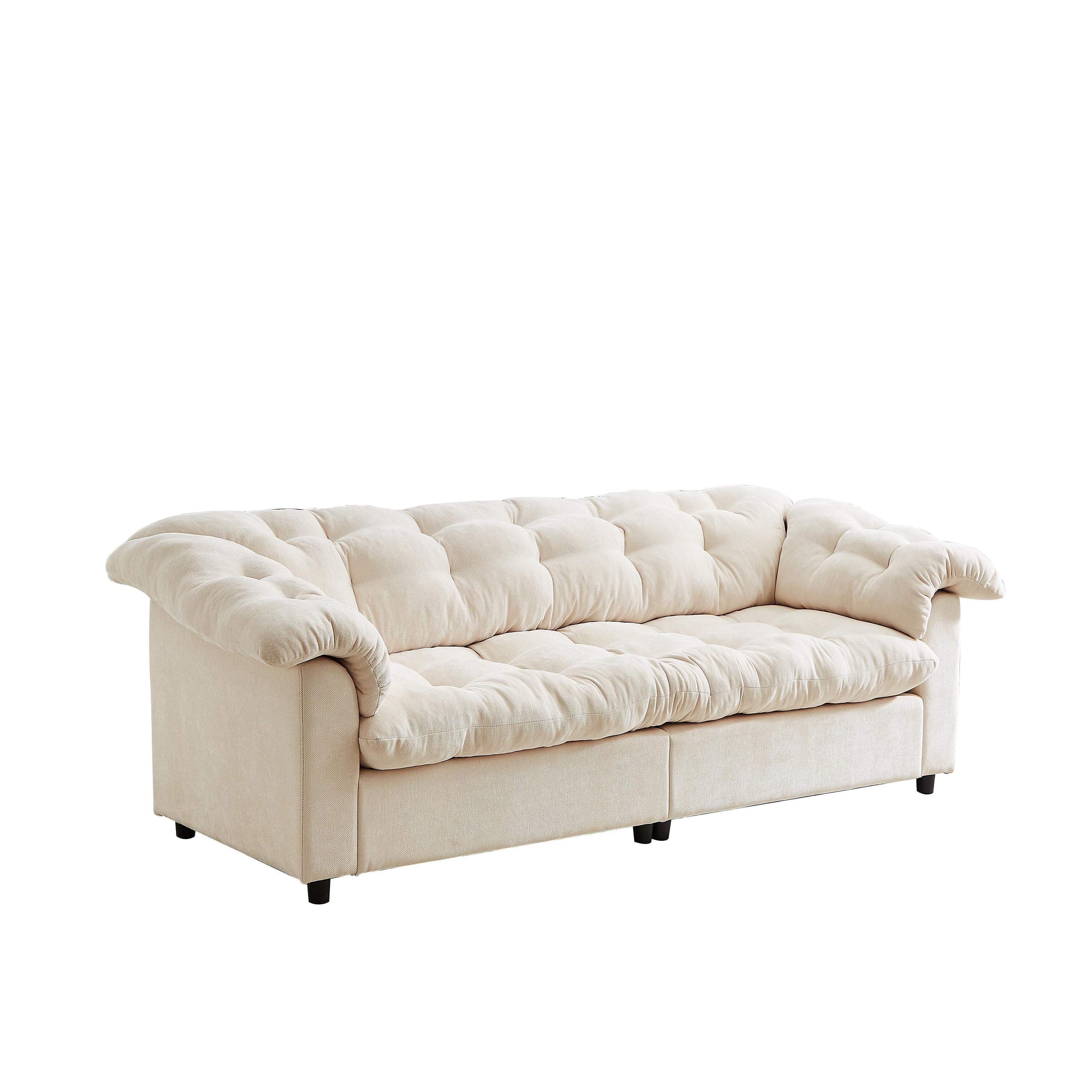 Canapé 3 places classique moderne en tissu 99.2, structure en bois massif et coussin moelleux en forme de nuage