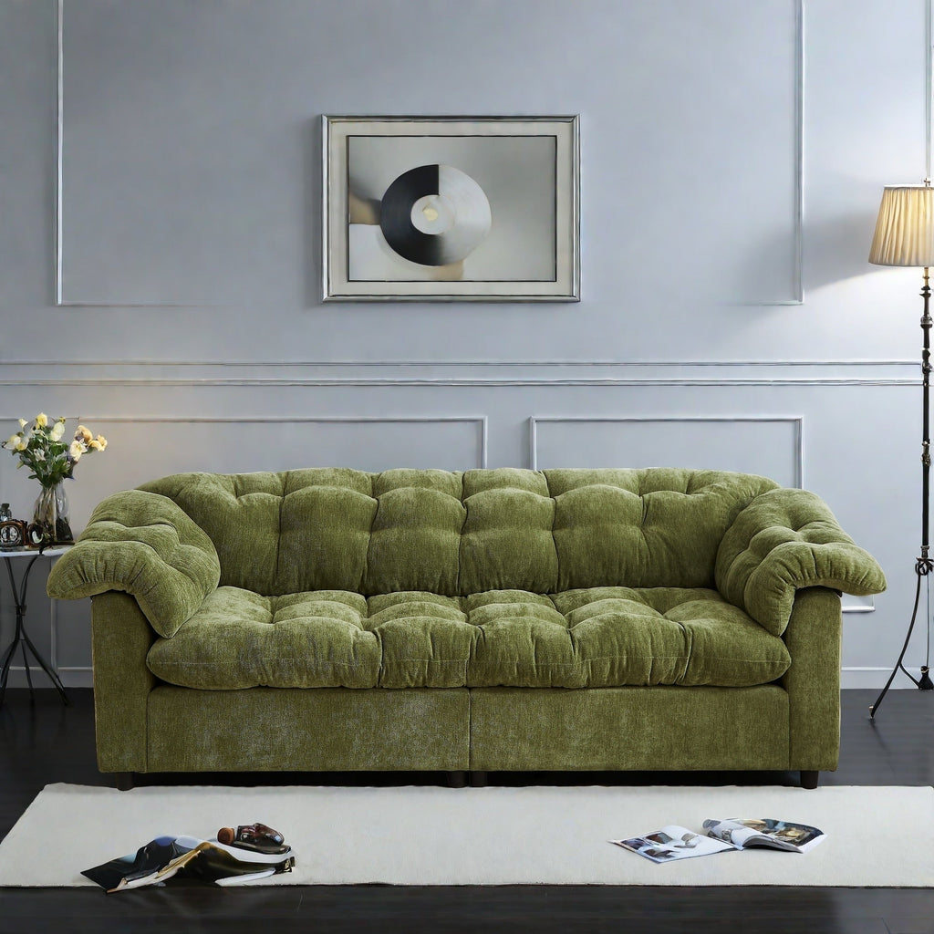 Canapé 3 places classique moderne en tissu 99.2, structure en bois massif et coussin moelleux en forme de nuage