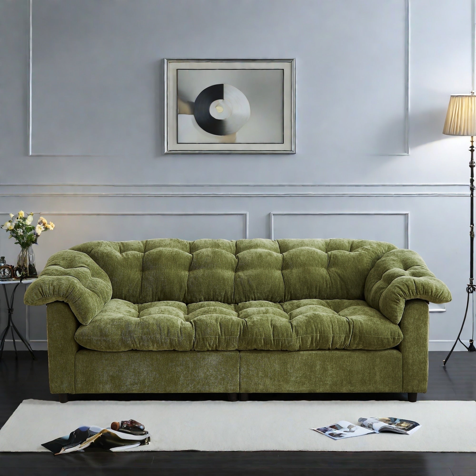 Canapé 3 places classique moderne en tissu 99.2, structure en bois massif et coussin moelleux en forme de nuage