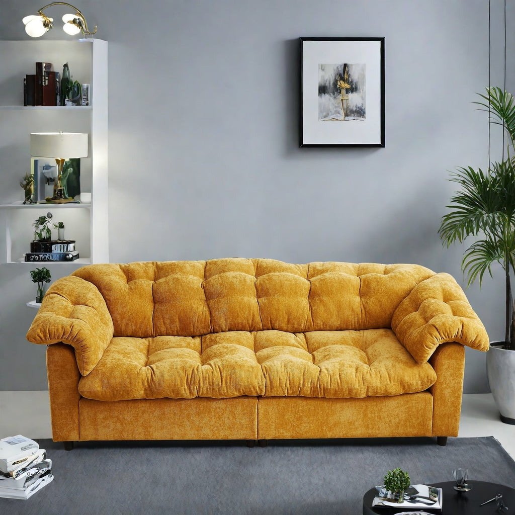 Canapé 3 places classique moderne en tissu 99.2, structure en bois massif et coussin moelleux en forme de nuage