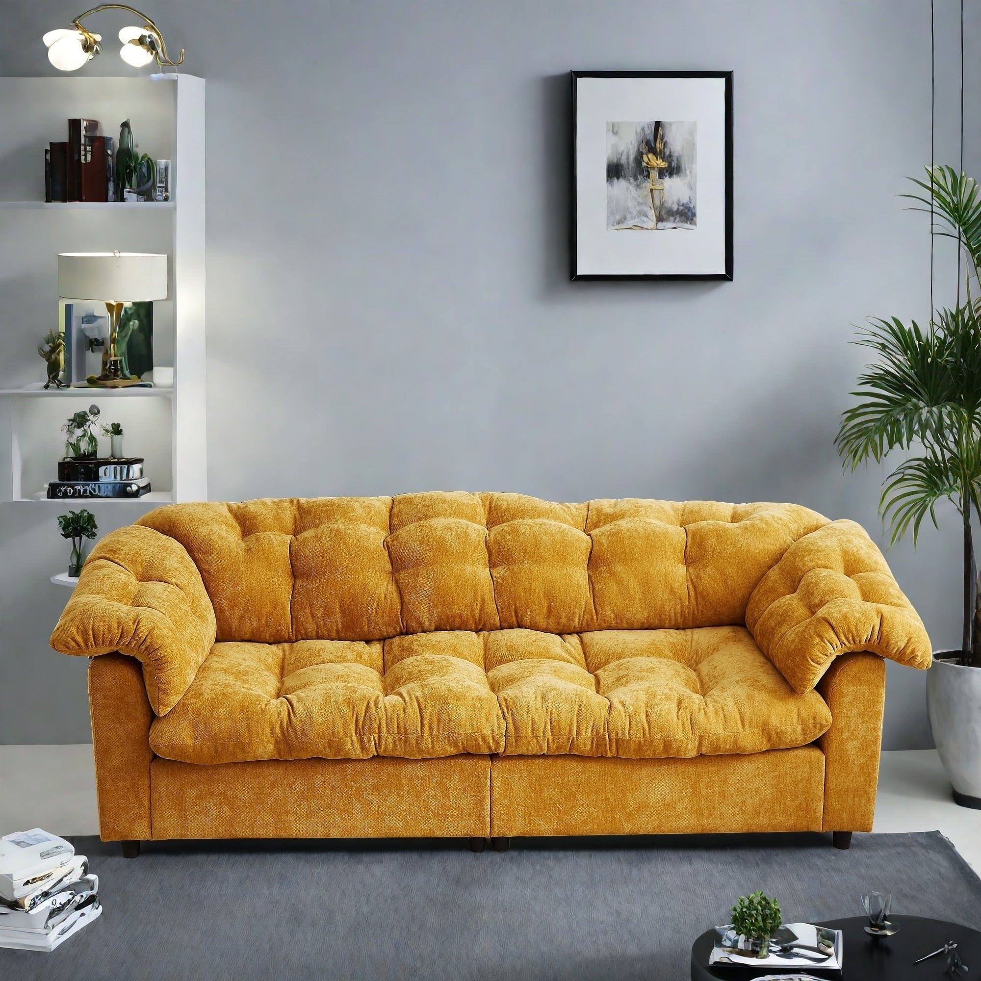 Canapé 3 places classique moderne en tissu 99.2, structure en bois massif et coussin moelleux en forme de nuage