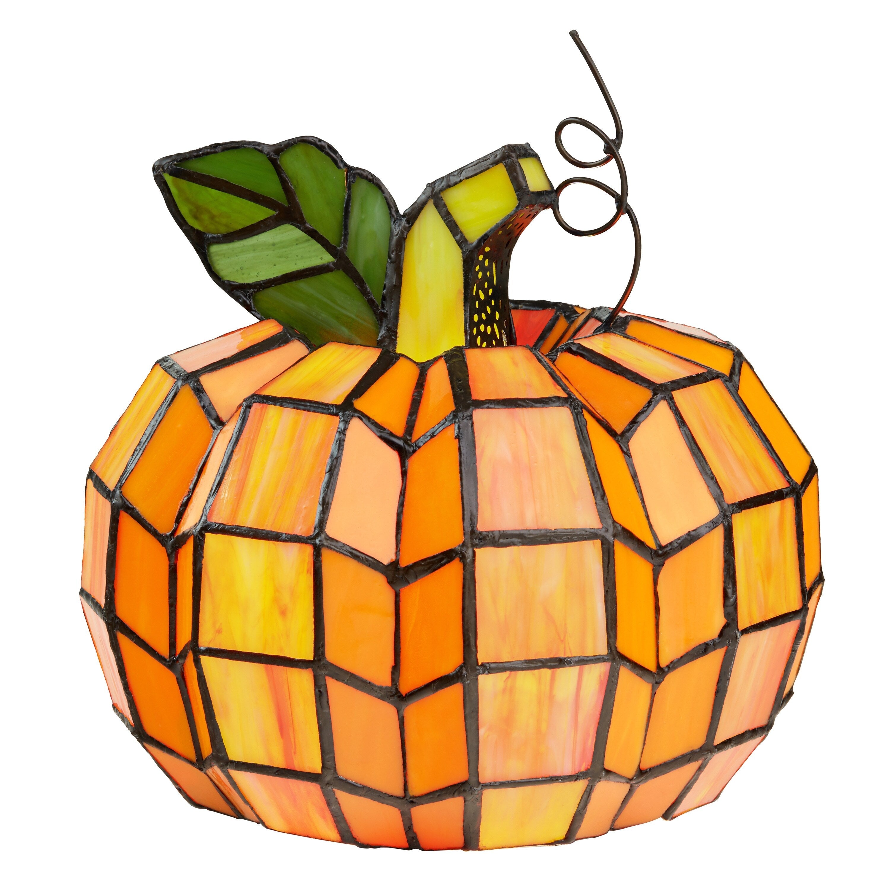 Lampe d'appoint en vitrail Patch the Pumpkin 9 H - 8,25 L x 8,25 l x 9 H