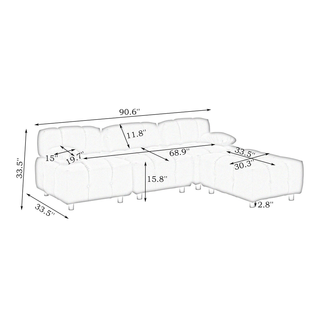 Un canapé blanc en tissu technologique de 90,60 pouces, imperméable, résistant aux taches et aux rayures de chat