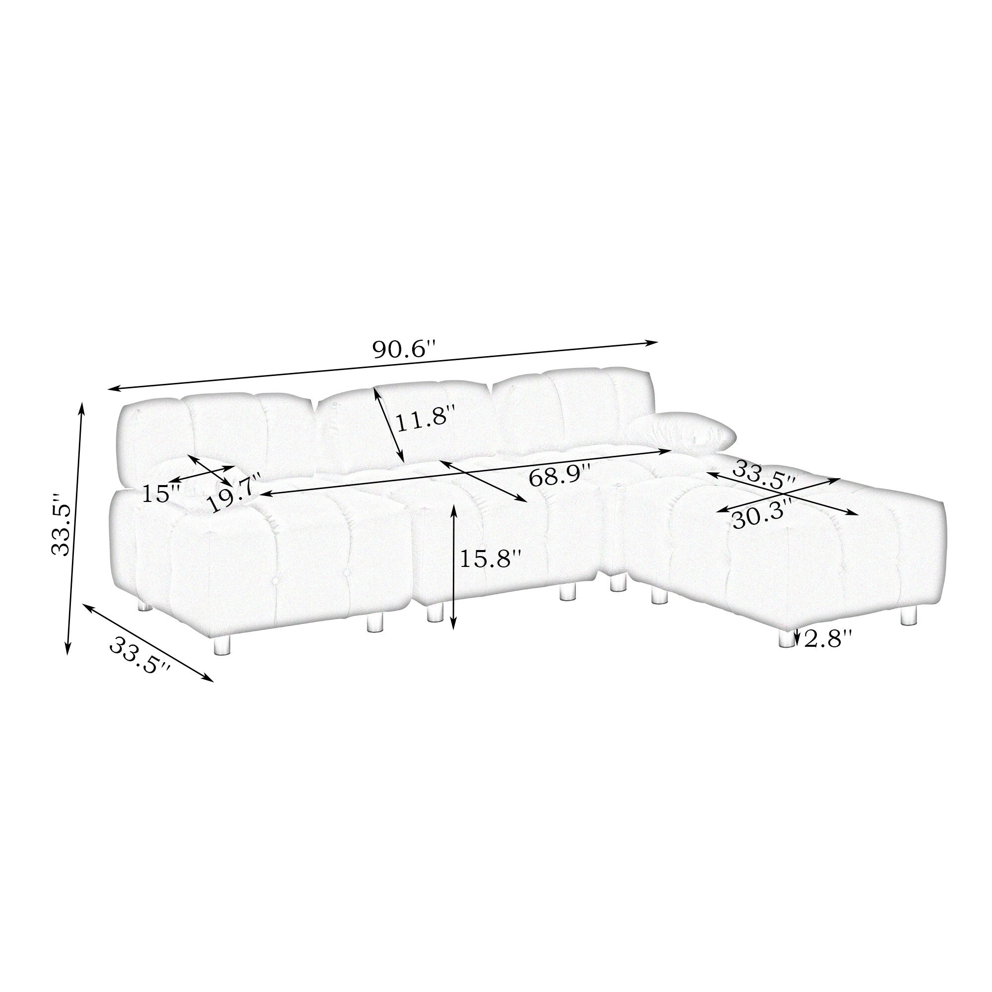 Un canapé blanc en tissu technologique de 90,60 pouces, imperméable, résistant aux taches et aux rayures de chat