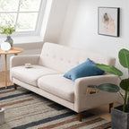 Canapé capitonné moderne en lin ADAIR avec poches d'accoudoirs par Crown Comfort