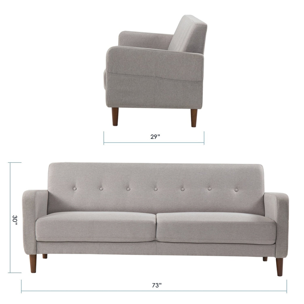 Canapé capitonné moderne en lin ADAIR avec poches d'accoudoirs par Crown Comfort