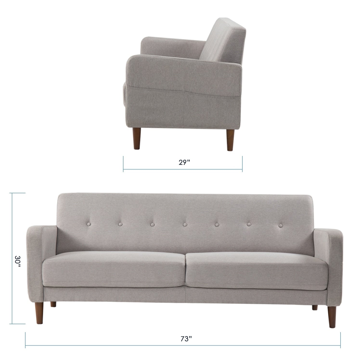 Canapé capitonné moderne en lin ADAIR avec poches d'accoudoirs par Crown Comfort