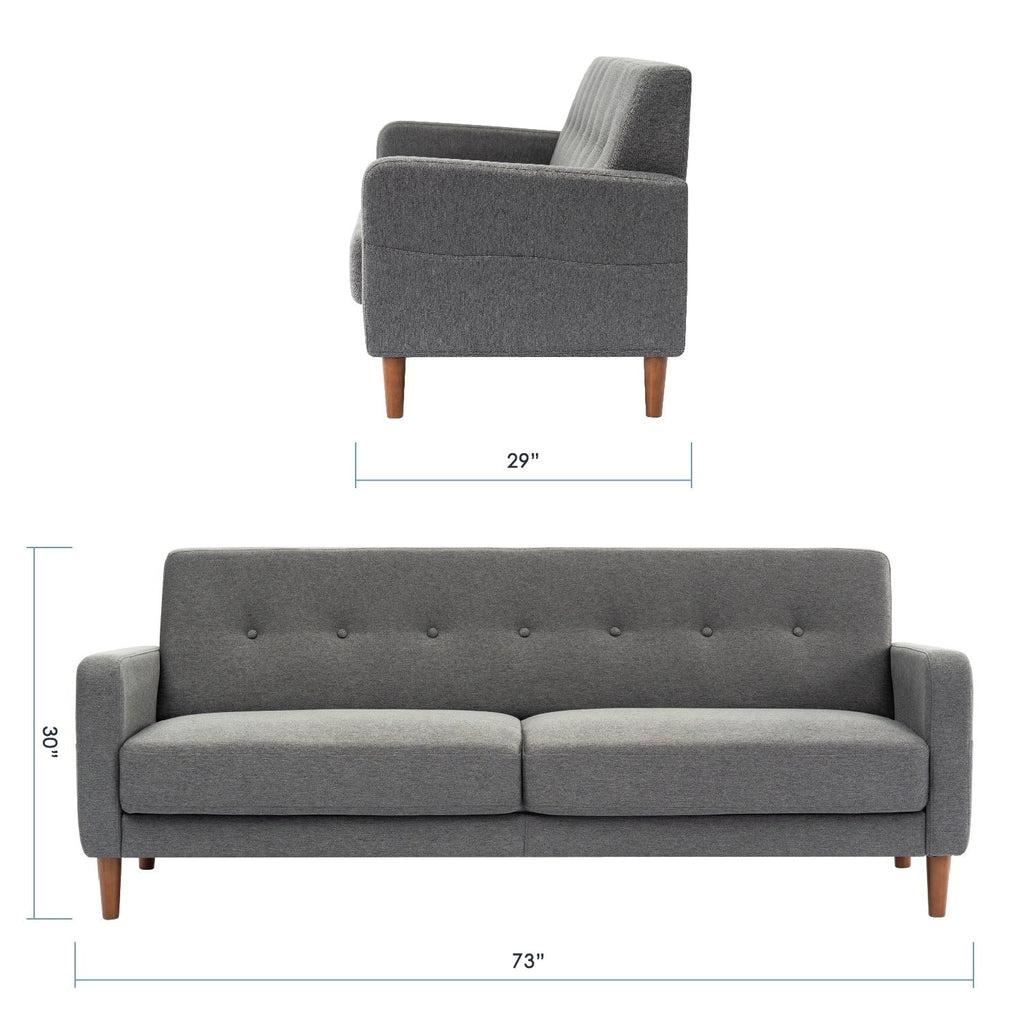 Canapé capitonné moderne en lin ADAIR avec poches d'accoudoirs par Crown Comfort