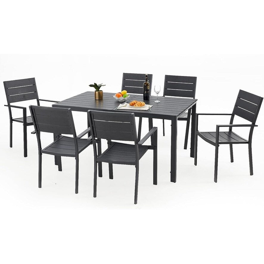 Ensemble de salle à manger d'extérieur AECOJOY 7 pièces, table et chaises de patio en aluminium 60 x 36 pour 6 personnes avec table rectangulaire