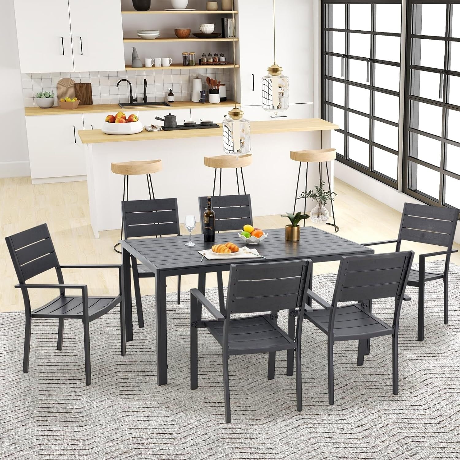 Ensemble de salle à manger d'extérieur AECOJOY 7 pièces, table et chaises de patio en aluminium 60 x 36 pour 6 personnes avec table rectangulaire