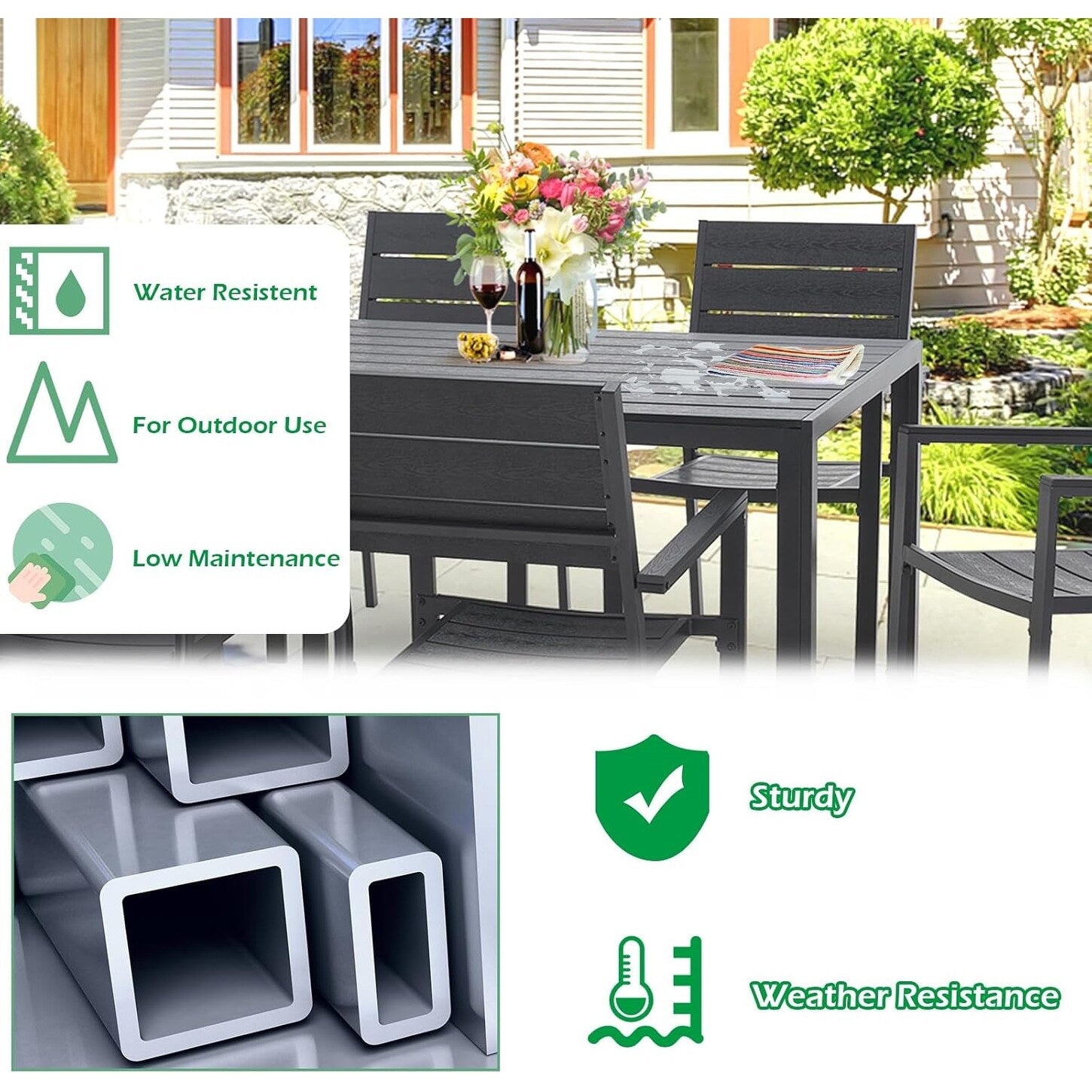 Ensemble de salle à manger d'extérieur AECOJOY 7 pièces, table et chaises de patio en aluminium 60 x 36 pour 6 personnes avec table rectangulaire