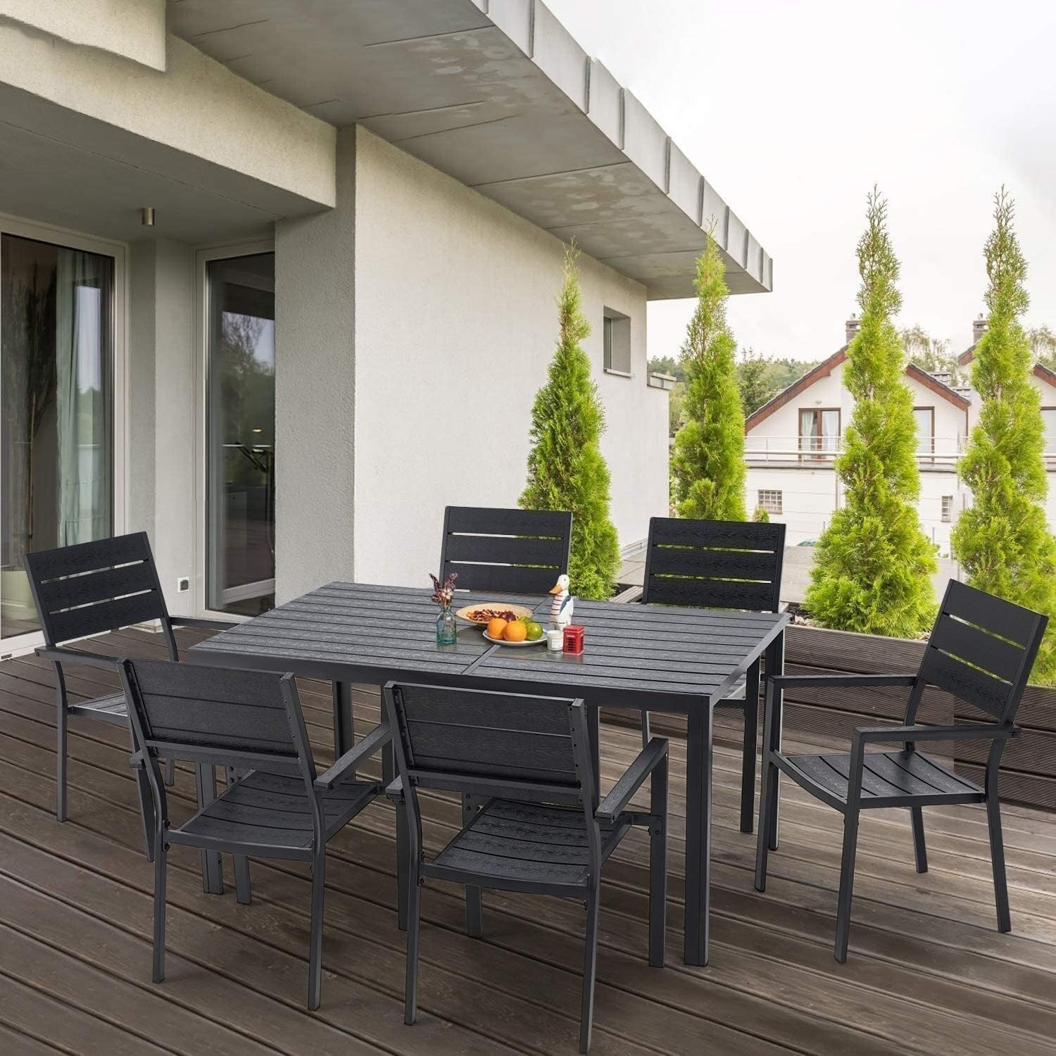 Ensemble de salle à manger d'extérieur AECOJOY 7 pièces, table et chaises de patio en aluminium 60 x 36 pour 6 personnes avec table rectangulaire