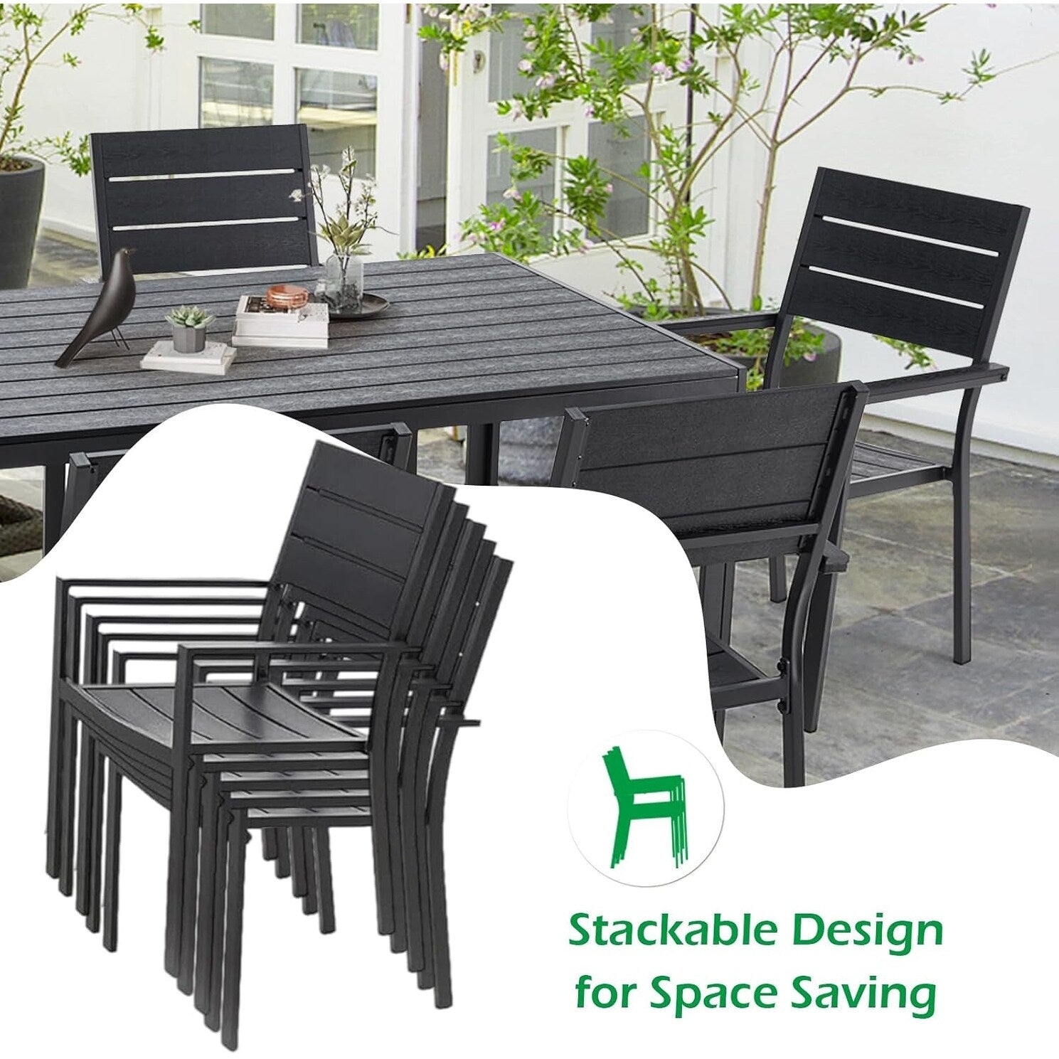 Ensemble de salle à manger d'extérieur AECOJOY 7 pièces, table et chaises de patio en aluminium 60 x 36 pour 6 personnes avec table rectangulaire