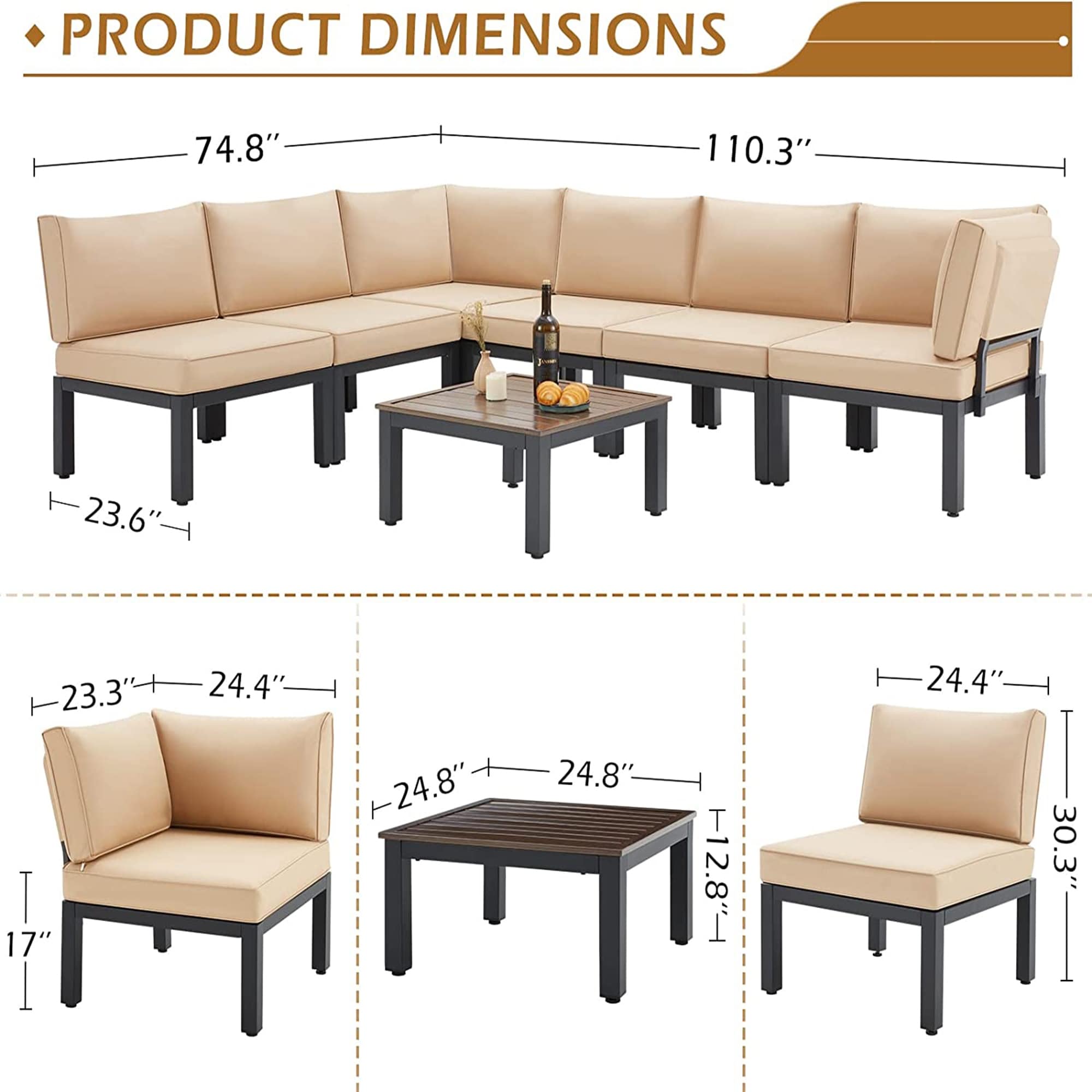 Ensemble de meubles de patio extérieur AECOJOY avec canapé de conversation sectionnel en métal
