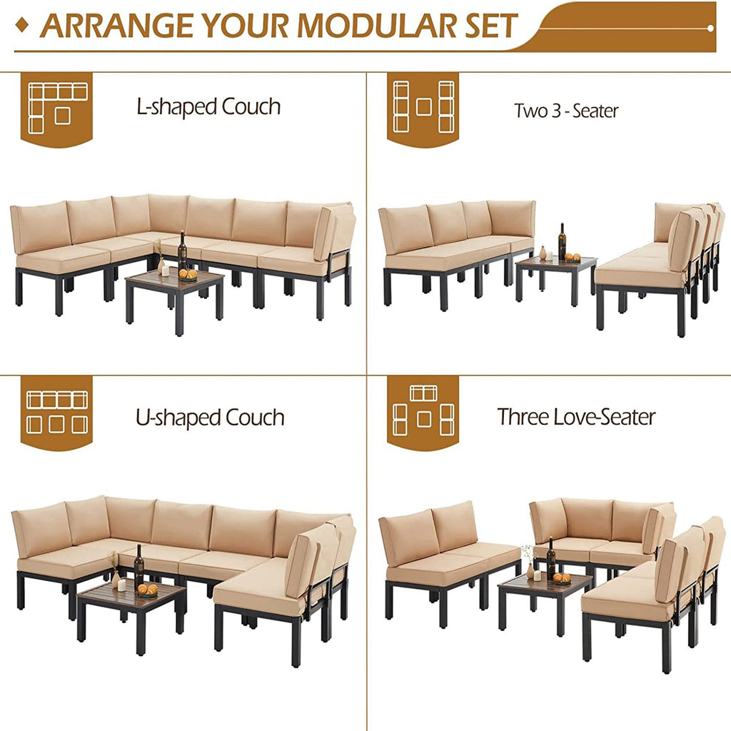 Ensemble de meubles de patio extérieur AECOJOY avec canapé de conversation sectionnel en métal