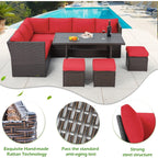 Canapé sectionnel en osier pour patio extérieur AECOJOY 7 pièces avec table à manger