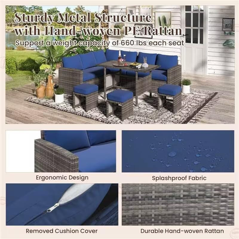 Canapé sectionnel en osier pour patio extérieur AECOJOY 7 pièces avec table à manger