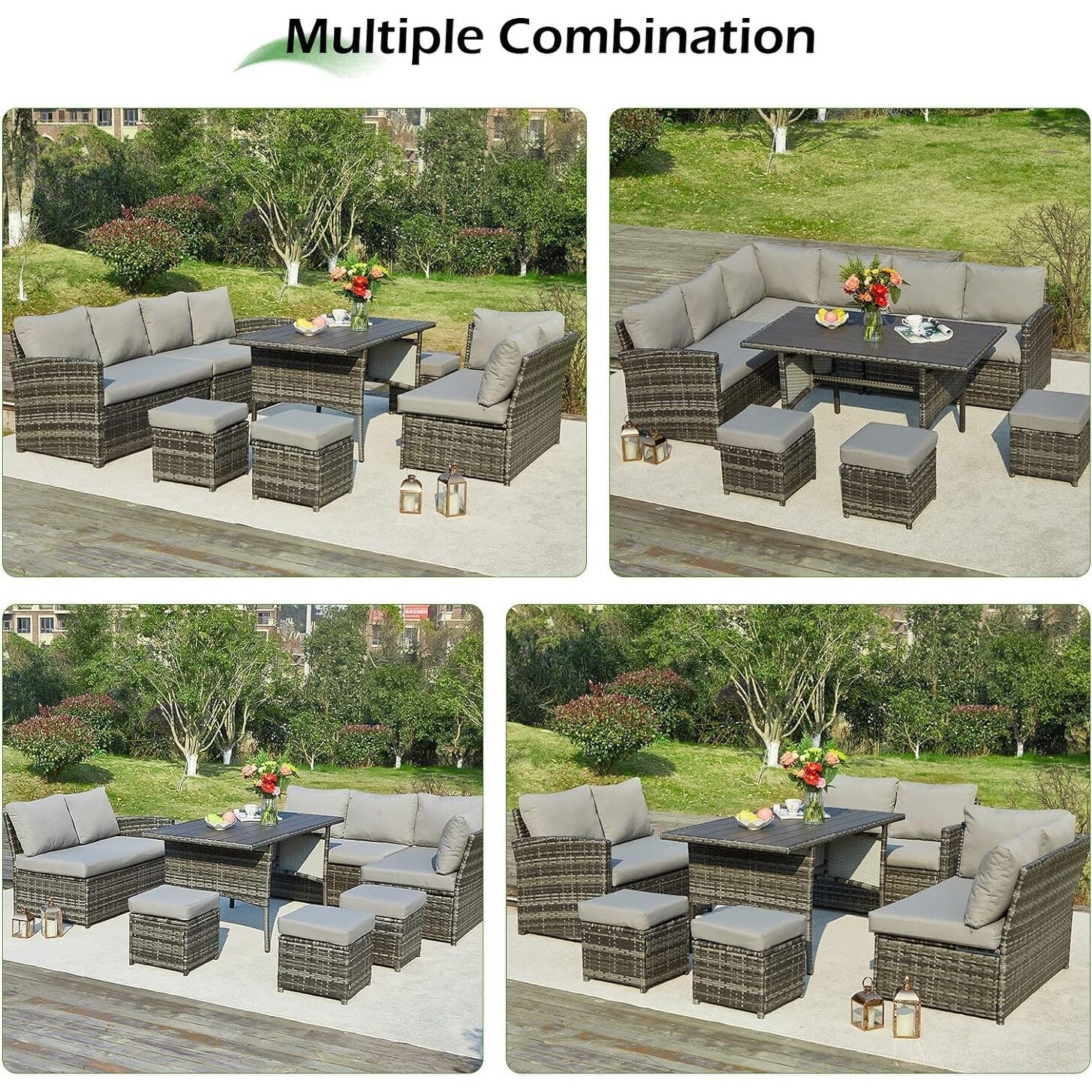 Canapé sectionnel en osier pour patio extérieur AECOJOY 7 pièces avec table à manger