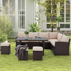 Canapé sectionnel en osier pour patio extérieur AECOJOY 7 pièces avec table à manger