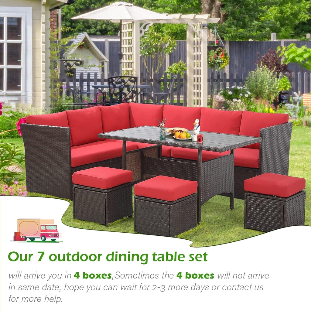 Canapé sectionnel en osier pour patio extérieur AECOJOY 7 pièces avec table à manger