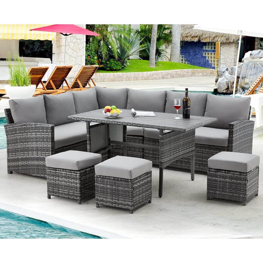 Canapé sectionnel en osier pour patio extérieur AECOJOY 7 pièces avec table à manger