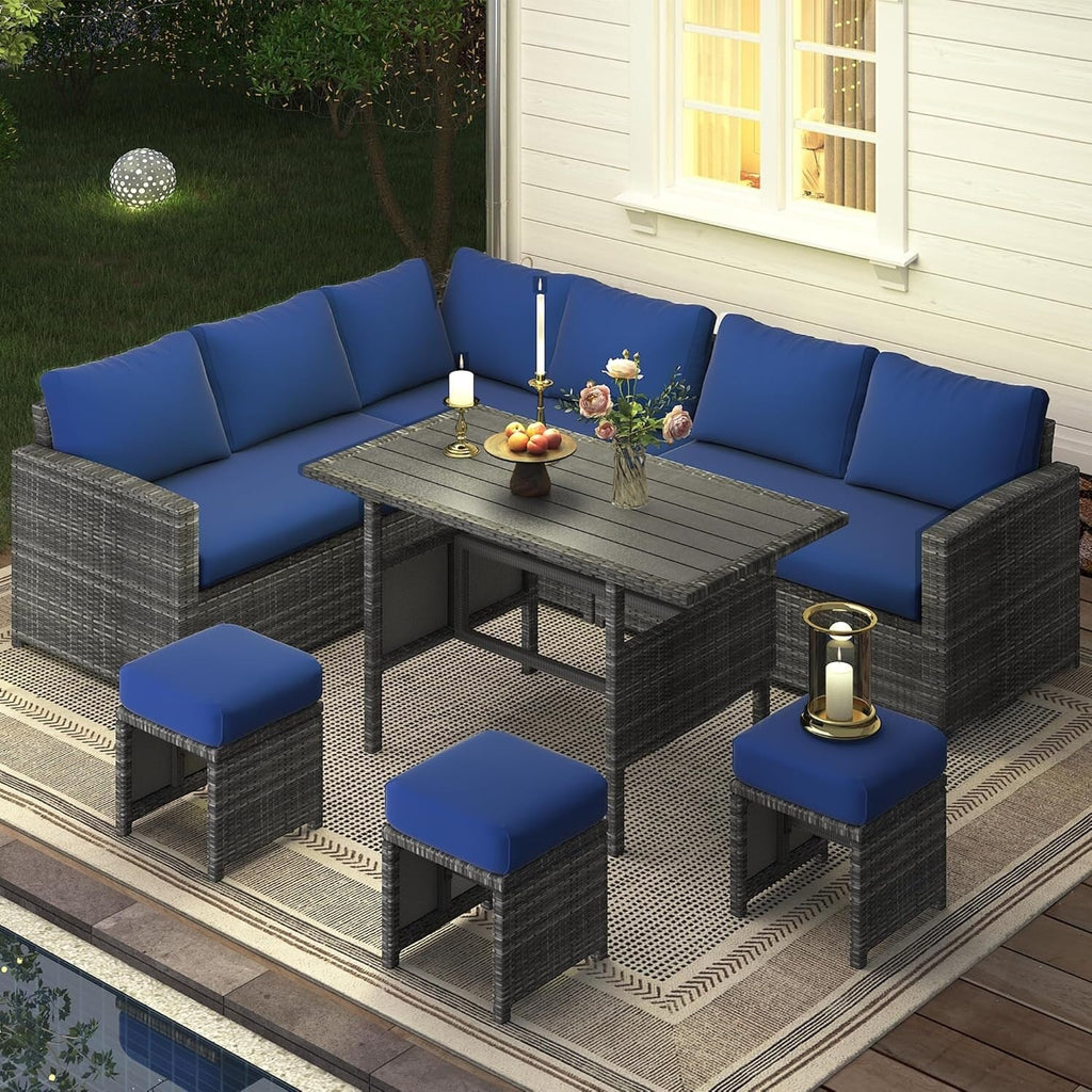 Canapé sectionnel en osier pour patio extérieur AECOJOY 7 pièces avec table à manger