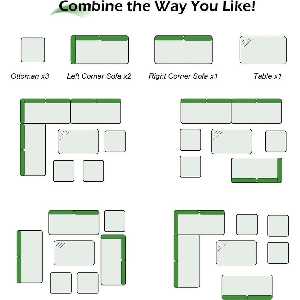 Canapé sectionnel en osier pour patio extérieur AECOJOY 7 pièces avec table à manger
