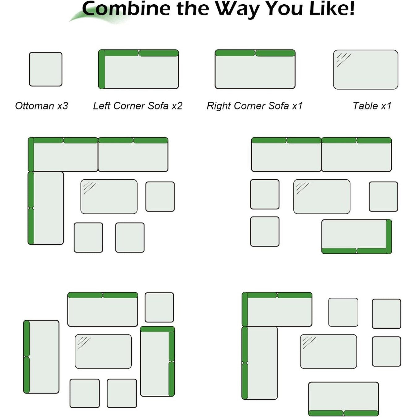 Canapé sectionnel en osier pour patio extérieur AECOJOY 7 pièces avec table à manger