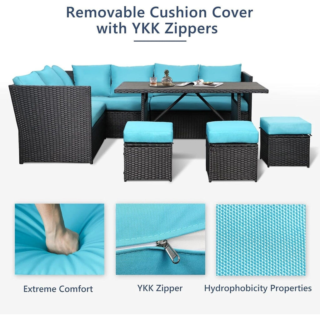 Canapé sectionnel en osier pour patio extérieur AECOJOY 7 pièces avec table à manger